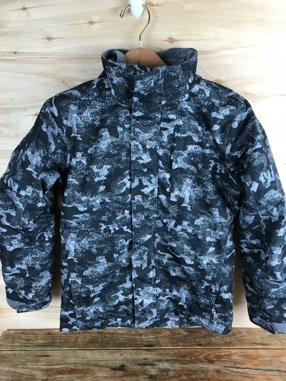 COLUMBIA Interchange Black Gray Camo 3-in-1 Winter Ski Jacket M 10/12 Boy Unisex